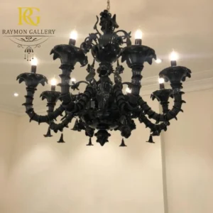 لوستر مورانو سلطنتی مشکی و آویز  دست ساز