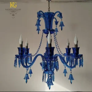 لوستر مینیمال باکارات آبی و کریستال اشکی