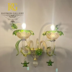 دیوارکوب دو‌شاخه مورانو  سبک مدرن و کریستالی طلایی 