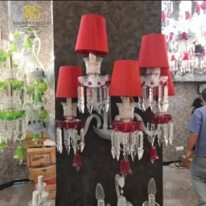 دیوارکوب لوکس 4 شاخه سفید قرمز با شید پارچه ای