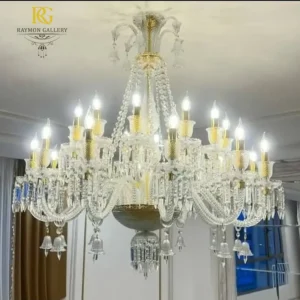 لوستر شفاف بلوری طبقاتی و آویز های زنگوله ای