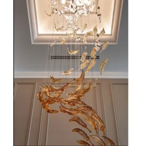 لوستر ریسه‌ای مارپیچ طرح برگ طلایی