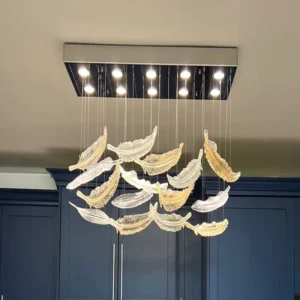 لوستر مستطیلی برگ طلایی و سفید