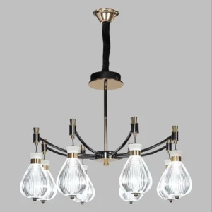 لوستر مدرن مشکی طلایی 8 شاخه شیشه‌ای