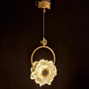 لوستر آویز مدرن حلقه‌ای شیشه‌گل‌دار طلایی