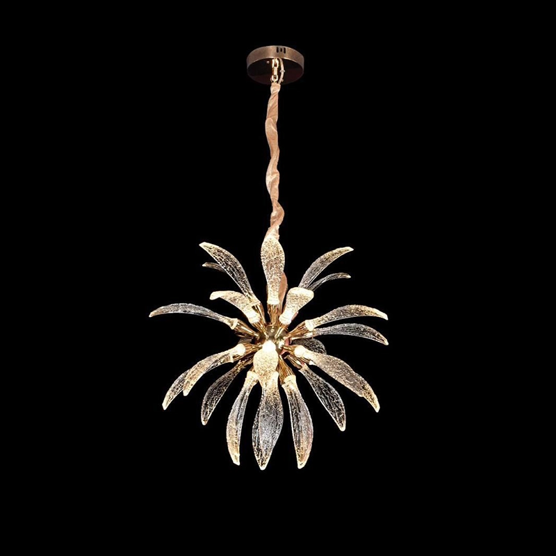 لوستر آویز مدرن طلایی طرح برگ کریستالی