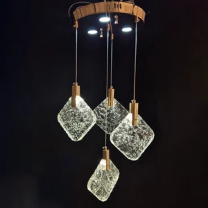 لوستر آویز مدرن شیشه‌ای مربع‌حبابی طلایی