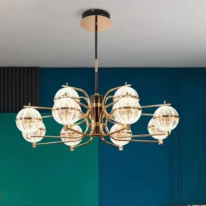 لوستر مدرن ۶ شاخه با حباب‌های شیشه‌ای