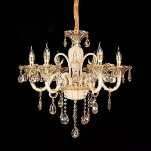 لوستر کلاسیک شاخه‌دار کرم طلایی و کریستال آویز