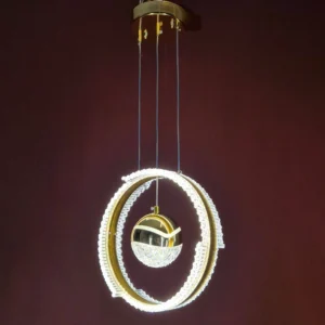 لوستر مدرن حلقه دوبل طلایی شیشه‌ای