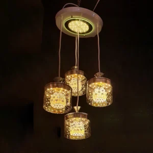 لوستر آویز سه‌لایت شیشه‌ای کریستالی طلایی