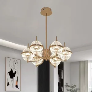 لوستر مدرن سه‌لایت طلایی با حباب شیشه‌ای