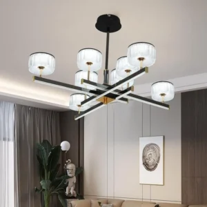 لوستر مدرن مشکی با شیدهای استوانه‌ای سفید