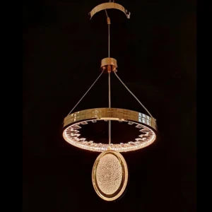 لوستر حلقه‌ای کریستالی طلایی آویزدار
