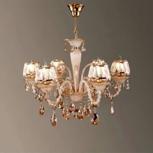 لوستر کلاسیک شاخه‌ای برنز شید شیشه‌ای