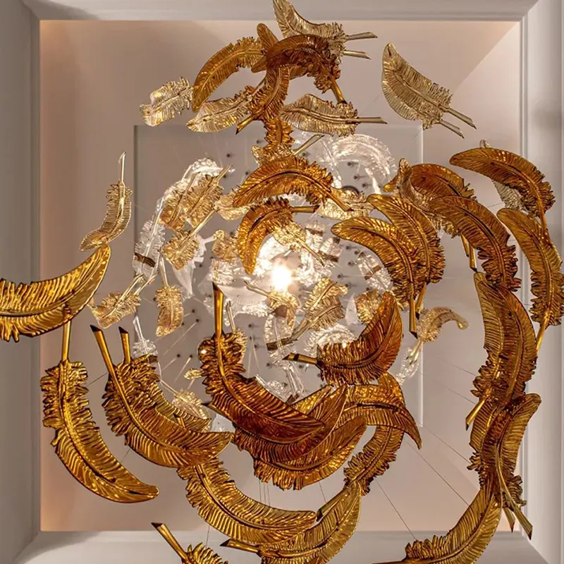 لوستر سقفی طلایی طرح برگ کریستالی