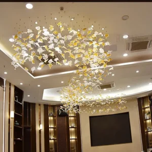 لوستر مدرن ریسه‌ای طرح برگ طلایی