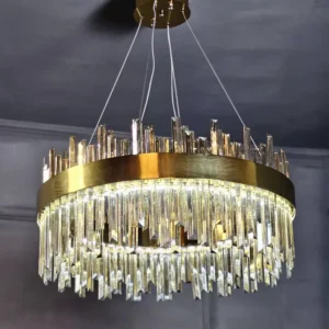 لوستر حلالی گرد لوکس با کریستال‌های آویز