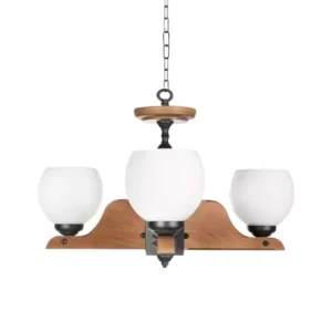 چراغ سقفی چوبی3 شاخه شیشهای