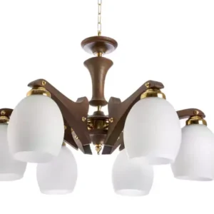 لوستر سقفی چوبی با لامپ‌های شیشه‌ای سفید