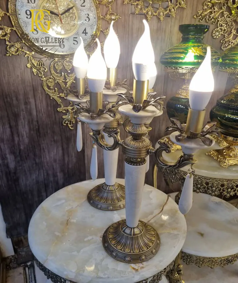 ست شمعدان برنزی 3 شاخه سفید