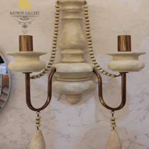 دیوار کوب دو شاخه سفید چوبی