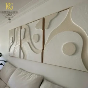 تابلو مدرن سفید کرم موجی
